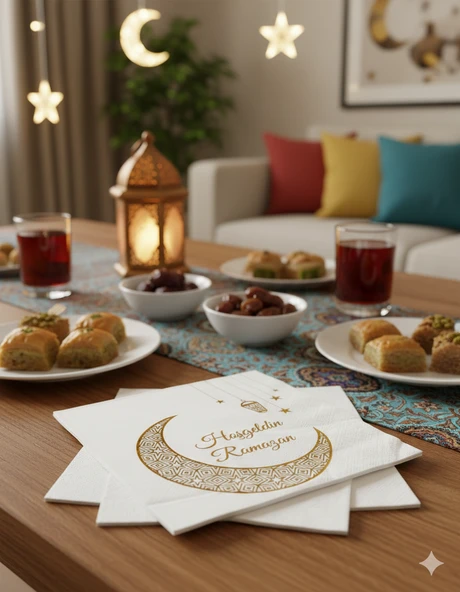 Ramazan Varak Baskılı Hilal Model Peçete 20'li - Ramazan Sofra Peçetesi ürün görseli 1