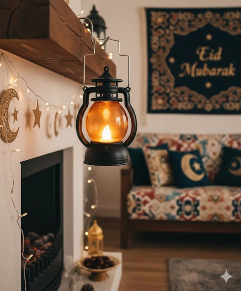 13 cm Ledli Gaz Lambası Model Siyah Fener - Pil Dahil Dekoratif Fener ürün görseli 1
