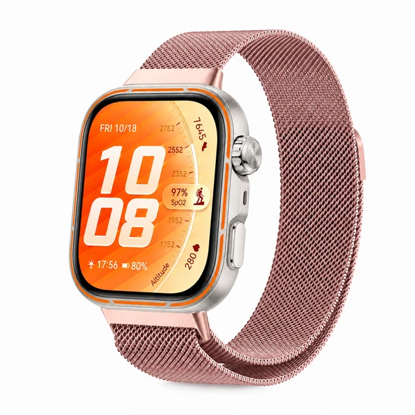Huawei Watch Fit 5 Pro Uyumlu Milanese Örgü Metal Mıknatıslı Ayarlanabilir Kordon  Pembe ürün görseli 1