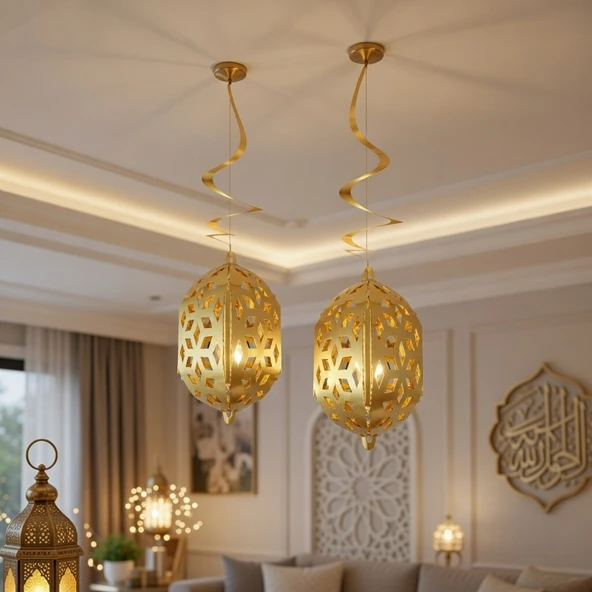 Ramazan Kandil Gold Parlak 2'li 4D Asmalı Dekorasyon Süsü 25 Cm ürün görseli 1