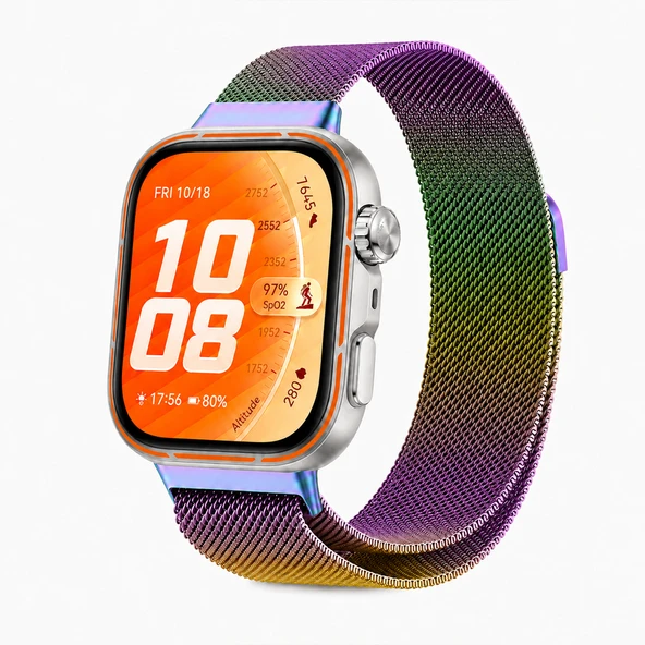 Huawei Watch Fit 5 Pro Uyumlu Milanese Örgü Metal Mıknatıslı Ayarlanabilir Kordon  Rainbow ürün görseli 1