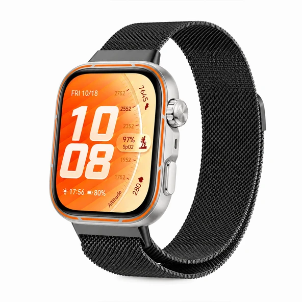 Huawei Watch Fit 5 Pro Uyumlu Milanese Örgü Metal Mıknatıslı Ayarlanabilir Kordon  Siyah ürün görseli 1