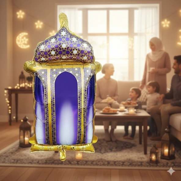 45 cm Ramazan Mor Kandil Folyo Balon - Ramazan Dekorasyon ve Süsleme Balonu ürün görseli 1