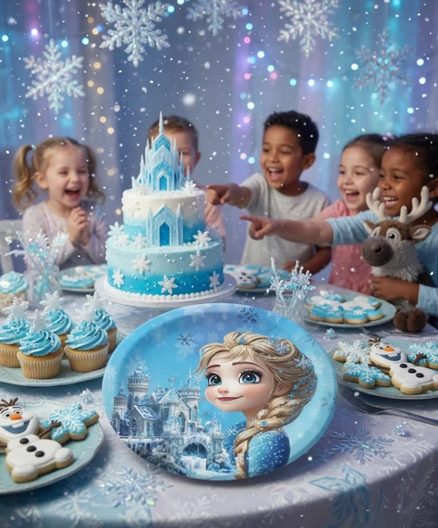 Frozen Kar Prensesi Karton Tabak 23 Cm 8li Doğum Günü Parti Süsü Dekoru ürün görseli 1