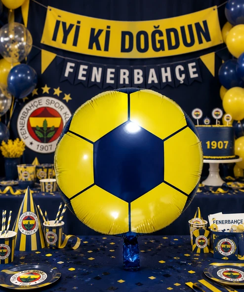 Folyo Balon Futbol Topu Sarı Lacivert FB 1907 18'' 45cm Taraftar Parti Süsü Dekor ürün görseli 1