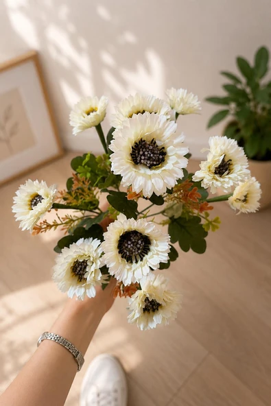 Yapay Beyaz Gerbera Çiçeği Demeti Dekoratif Çiçek Buketi Ev Ofis Vazo Süsleme Aranjmanı 41 cm ürün görseli 1