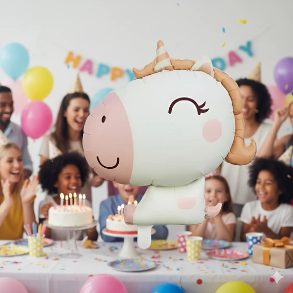 51x54 cm Retro Unicorn Karamel Pembe Folyo Balon - Doğum Günü Parti Dekorasyon Balonu ürün görseli 1