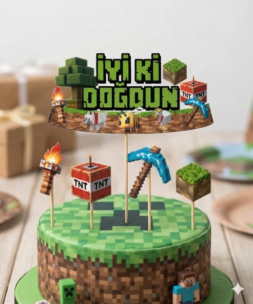 Minecraft Temalı Pasta Kürdan Seti 5'li Doğum Günü Pasta Süsleme Dekoru ürün görseli 1