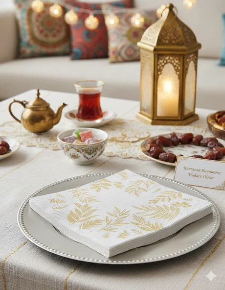 Ramazan Varaklı Yaprak Model Altın Peçete 20 Parça - Ramazan Sofra Peçetesi ürün görseli 1