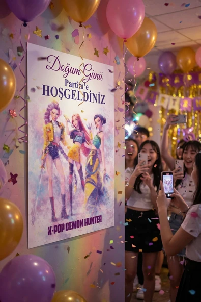 K-POP Huntrix Demon Hunters Afiş 70x100 cm Doğum Günü Parti Posteri Dekor ürün görseli 1