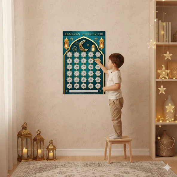 Ramazan Yeşil Kazınabilen İmsakiye ve Ramazan Ayı Etkinlik Takvimi 47x33 Cm ürün görseli 1