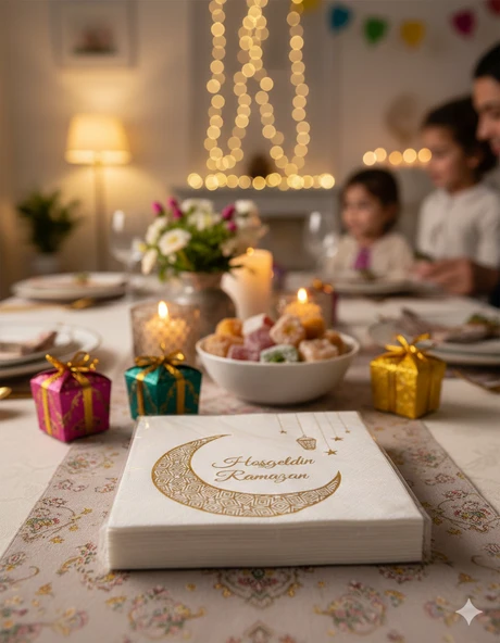Ramazan Varak Baskılı Hilal Model Peçete 20'li - Ramazan Sofra Peçetesi - Resim 2