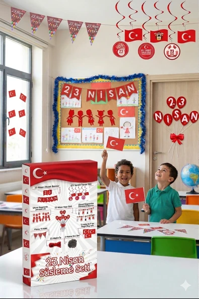 23 Nisan Okul Sınıf ve Pano Süsleme Seti 9 Parça Kutulu Bayram Dekorasyon Seti ürün görseli 1