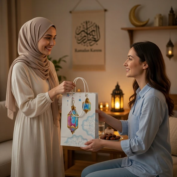 Ramazan Temalı Hediyelik Karton Çanta 26x40x8 Cm İftar ve Dağıtım İçin ürün görseli 1