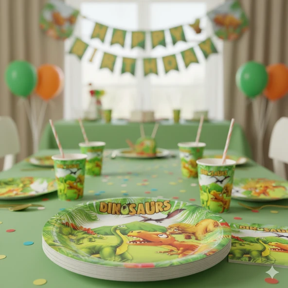 Sevimli Dinozor Temalı Karton Tabak - 23 cm Parti Tabağı 8'li - Resim 3