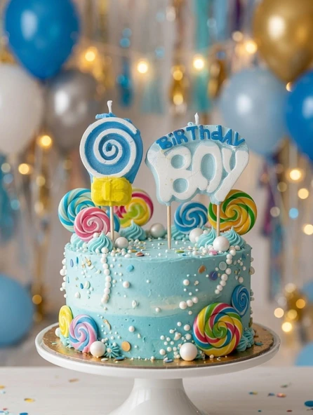 Mum Mavi Birthday Boy Şekerli Doğum Günü Pasta Mumu Çocuk Parti ve Kutlama Süsü ürün görseli 1