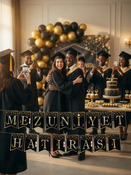 Mezuniyet Hatırası Banner Siyah Gold İpli Parti Süsü Dekorasyon Afişi ürün görseli 1