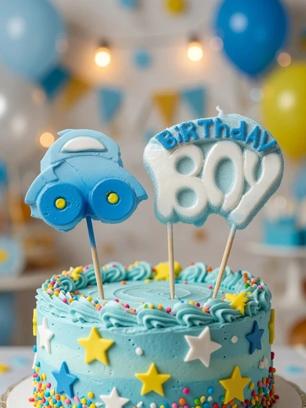 Mum Mavi Birthday Boy Arabalı Doğum Günü Pasta Mumu Çocuk Parti ve Kutlama Süsü ürün görseli 1