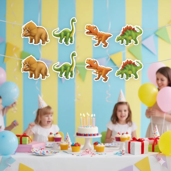 Sevimli Dinozor Dekoratif Banner Erkek Çocuk Doğum Günü Parti Süsü Dekoru ürün görseli 1