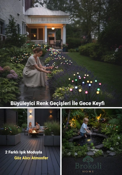 Güneş Enerjili Renkli Ateş Böceği Bahçe Lambası 2 Adet 8'li 2 Mod Solar Led Bahçe Aydınlatması ürün görseli 1