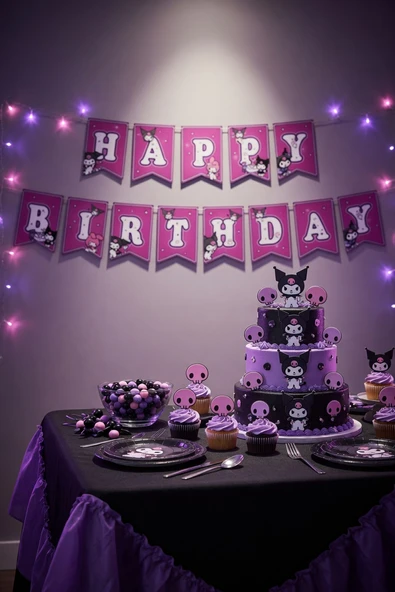 Kuromi Happy Birthday Banner Flama 17x170 cm Asmalı Doğum Günü Parti Süsü ürün görseli 1