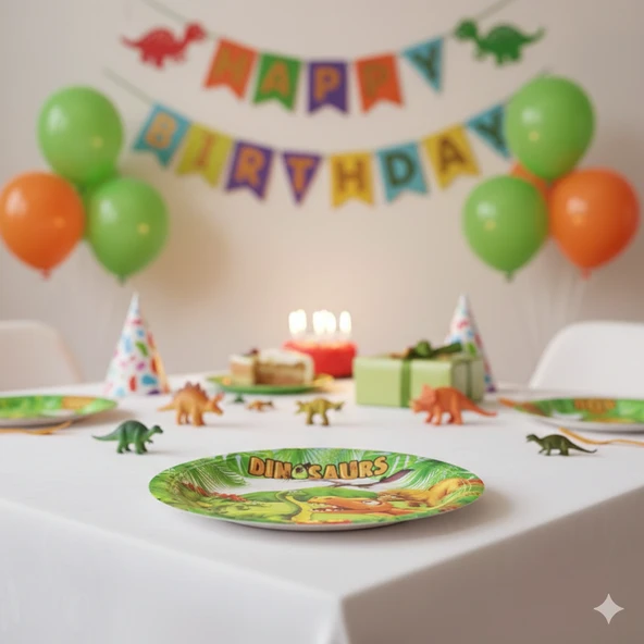 Sevimli Dinozor Temalı Karton Tabak - 23 cm Parti Tabağı 8'li - Resim 2