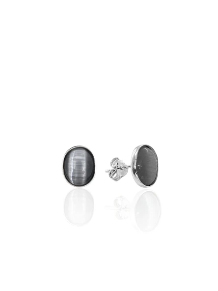 Siyah Oval Sedef Taşlı Gümüş Küpe 1x0.8cm [OYOK376] ürün görseli 1