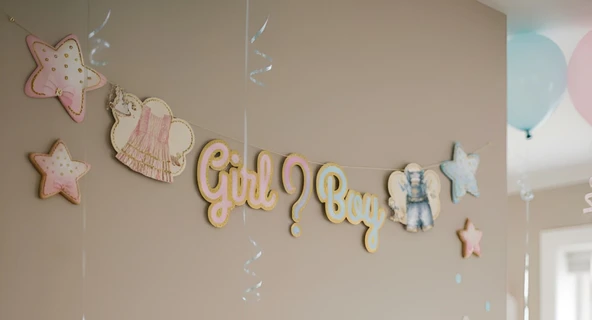 Kağıt Banner Cinsiyet Belirleme Partisi Varaklı Boy Girl Elbise Detaylı Süs ürün görseli 1