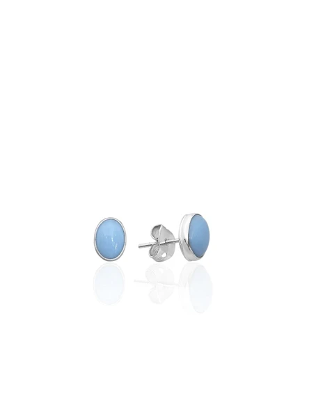 Turkuaz Taşlı Oval Gümüş Küpe 0.8x0.6cm [OYOK375] ürün görseli 1