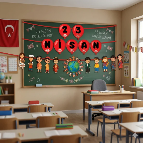 23 Nisan Dekoratif Banner Dünya Çocukları Temalı 18 Parça Kurdele Süs Seti ürün görseli 1