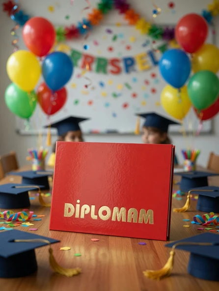 Kırmızı Varaklı Diplomam Okul Öncesi İlkokul Mezuniyet Belgesi Hatıra Sertifika ürün görseli 1