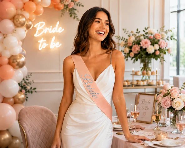 Bride Yazılı Somon Gümüş Yaldızlı Gelin Kuşağı Bekarlığa Veda Parti Süsü ürün görseli 1