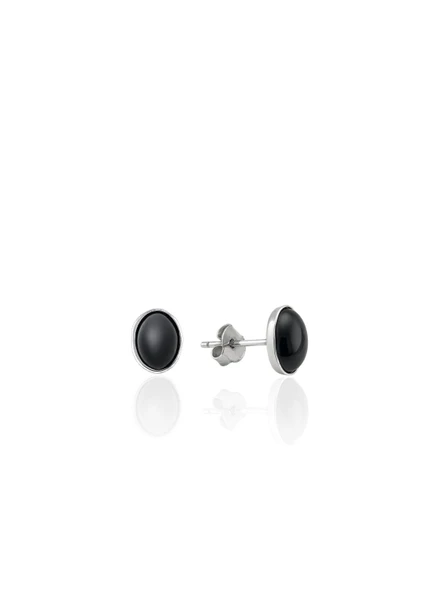Oniks Taşlı Oval Gümüş Küpe 0.8x0.6cm [OYOK375] ürün görseli 1