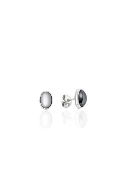 Hematit Taşlı Oval Gümüş Küpe 0.8x0.6cm [OYOK375] ürün görseli 1