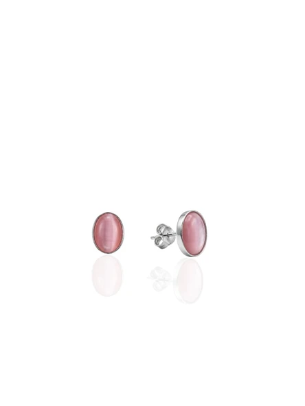 Pembe Sedef Taşlı Oval Gümüş Küpe 0.8x0.6cm [OYOK374] ürün görseli 1
