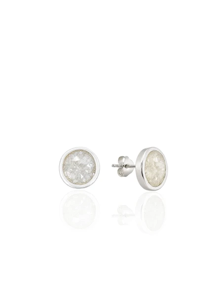 Yuvarlak Doğal Kuvars Taşlı Gümüş Küpe 1x1cm [OYOK379] ürün görseli 1