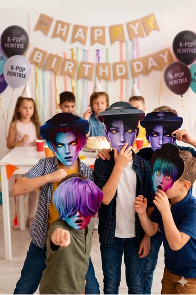 K Pop Saja Boys Huntrix Demon Hunters Karton Maske 6'lı Parti Doğum Günü Maske Seti ürün görseli 1