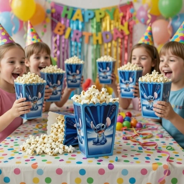 Stitch Mısır Kutusu 8'li Pop Corn Kabı Doğum Günü Parti Süsü ürün görseli 1