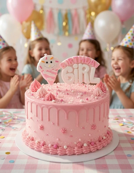 Mum Pembe Birthday Girl Dondurmalı Doğum Günü Pasta Mumu Parti ve Kutlama Süsü ürün görseli 1