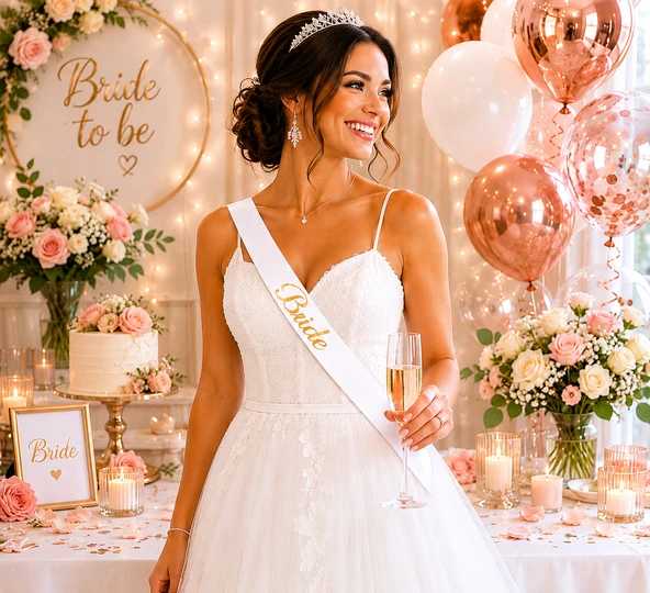 Bride Yazılı Beyaz Altın Yaldızlı Gelin Kuşağı Bekarlığa Veda Parti Süsü ürün görseli 1
