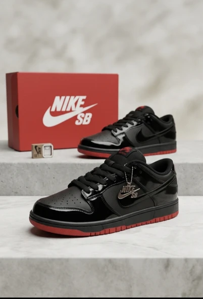 Nike dunk low retro rugan siyah kırmızı ayakkabı ürün görseli 1