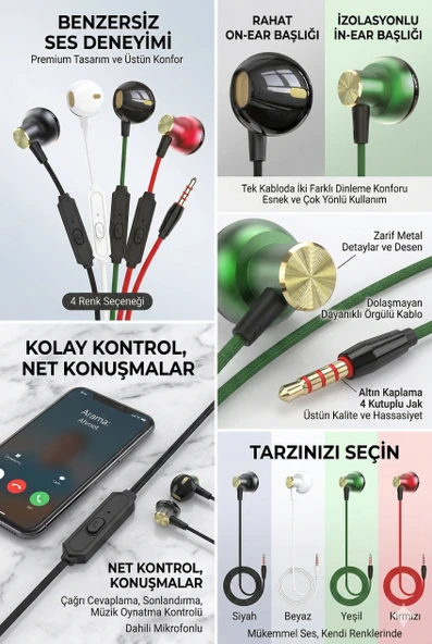 3.5 MM Jack Girişli Stereo Kulak İçi Metal Kablolu Kulaklık Konforlu Ses MT266 ürün görseli 1