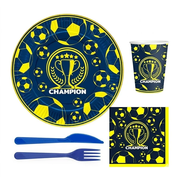 Muka Champion Kullan At Set  16 Kişilik 96 Parça Karton Tabak-Karton Bardak-Kağıt Peçete-Plastik Çatal-Bıçak ürün görseli 1