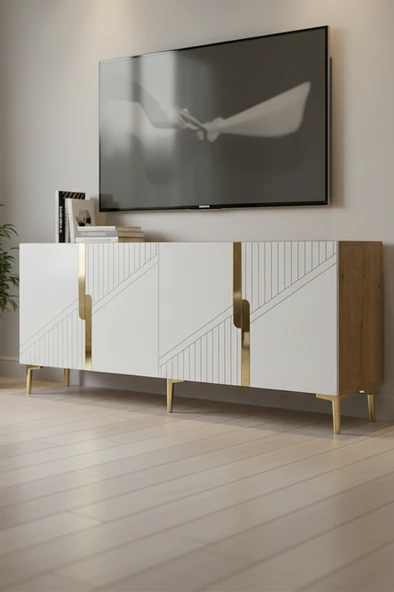 KA1828DBG EVVA Konsol ve Tv Sehpası Safirmeşe-Beyaz-Gold 180cm ürün görseli 1