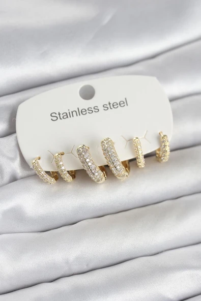 Gold Renk 6'lı Set Zirkon Taşlı Halka Model Kadın Küpe - EBJ260616W44080 ürün görseli 1