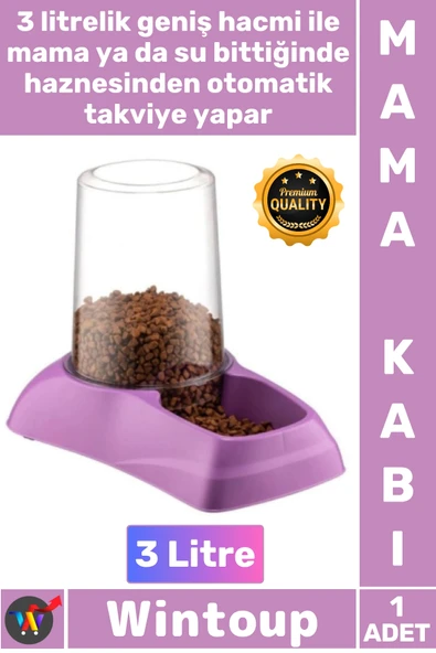 #Mama Kedi Köpek Otomatik Akıllı Hazne Plastik Büyük Boy Kaliteli Şık Hazneli Su Mama Kabı 3 Litre ürün görseli 1