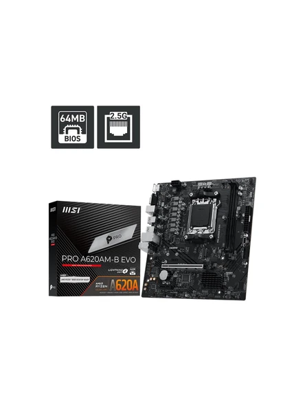 MSI Pro A620AM-B Evo AMD AM5 DDR5 Micro ATX Anakart ürün görseli 1