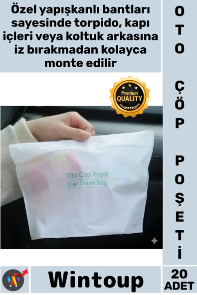 #Poşet Yapışkanlı Sızdırmaz Hijyenik Özel Konforlu Pratik Su Geçirmez Oto Araba Çöp Poşeti 20 Adet ürün görseli 1
