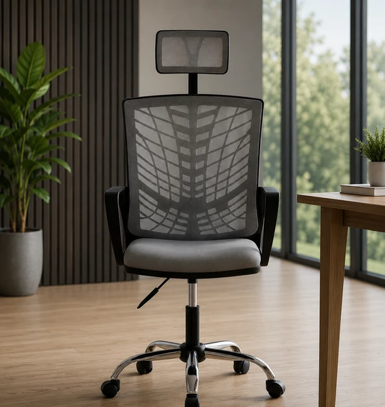 Gri Fileli Çalışma Koltuğu, Ergonomik Ofis Sandalyesi, Sekreter Çalışma Koltuğu, Yönetici Koltuğu ürün görseli 1