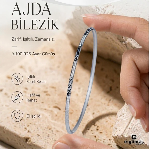 E-Gümüş 925 Ayar Yıldızlı Gümüş Ajda Bilezik ürün görseli 1
